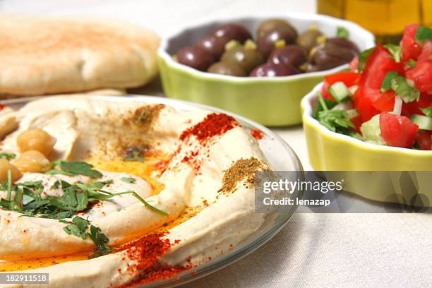 israeli breakfast-arab hummus from jaffa - humus israel stock pictures, royalty-free photos & images