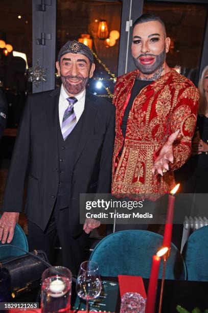 Dieter Hallervorden and Harald Glööckler during the GLÖÖCKLER Magic Christmas for Kids dinner at Noumi Lounge Restaurant on December 6, 2023 in...