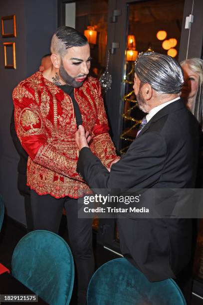 Dieter Hallervorden and Harald Glööckler during the GLÖÖCKLER Magic Christmas for Kids dinner at Noumi Lounge Restaurant on December 6, 2023 in...