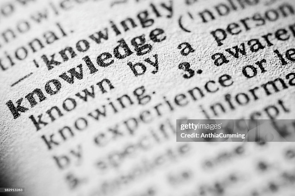 Dictionary definition of knowledge in black type