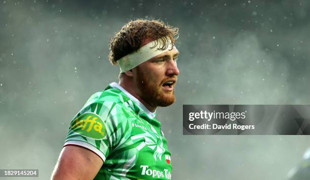 Ollie Chessum of Leicester Tigers looks on during the Gallagher Premiership Rugby match between Leicester Tigers and Newcastle Falcons at the...