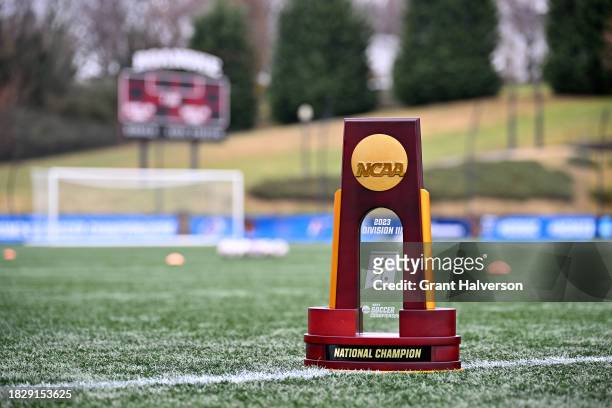 Detailed photo of the championship trophy during the 2023 Division III Men's Soccer Championship game between the St. Olaf Oles and the Amherst...