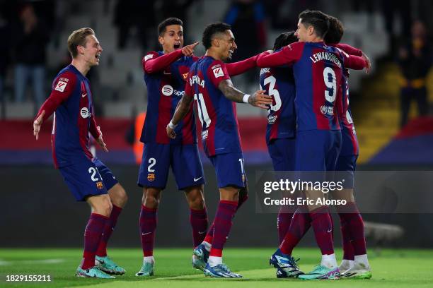 Joao Felix of FC Barcelona celebrates with his teammates after scoring the team's first goal during the LaLiga EA Sports match between FC Barcelona...