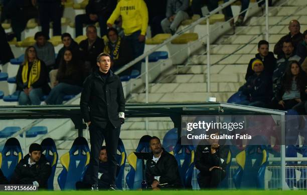 Head Coach Vasco Seabra of GD Estoril Praia in action during the Allianz Cup match between GD Estoril Praia and FC Porto at Estadio Antonio Coimbra...