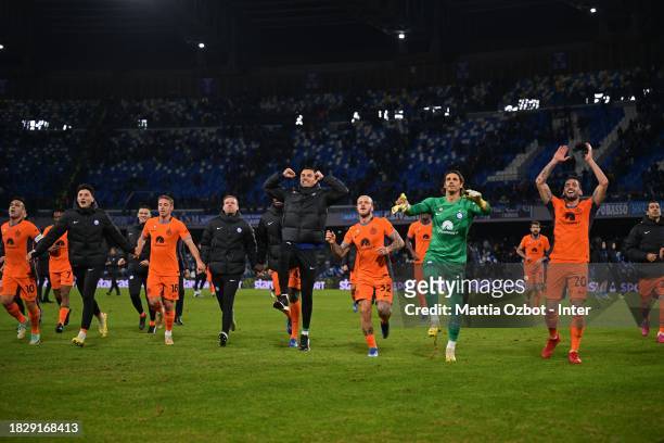 Players of FC Internazionale celebrates the win at the end of the Serie A TIM match between SSC Napoli and FC Internazionale at Stadio Diego Armando...