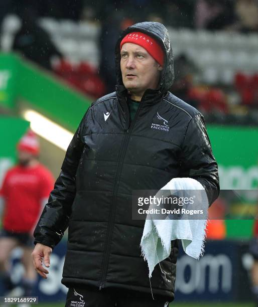 Alex Codling , the head coach of Newcastle Falcons looks on during the Gallagher Premiership Rugby match between Leicester Tigers and Newcastle...