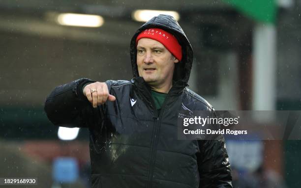 Alex Codling , the head coach of Newcastle Falcons looks on during the Gallagher Premiership Rugby match between Leicester Tigers and Newcastle...