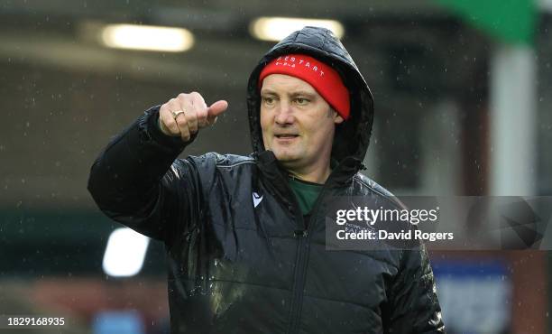 Alex Codling , the head coach of Newcastle Falcons looks on during the Gallagher Premiership Rugby match between Leicester Tigers and Newcastle...