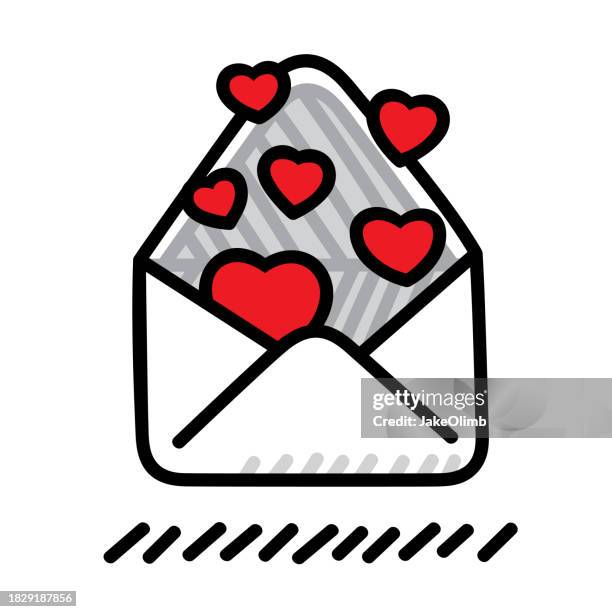 envelope hearts doodle 6 - white envelope square stock illustrations