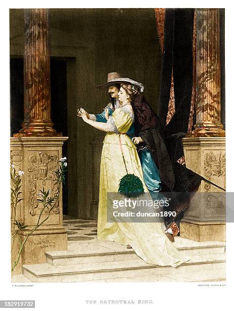 the betrothal ring - past romances stock illustrations