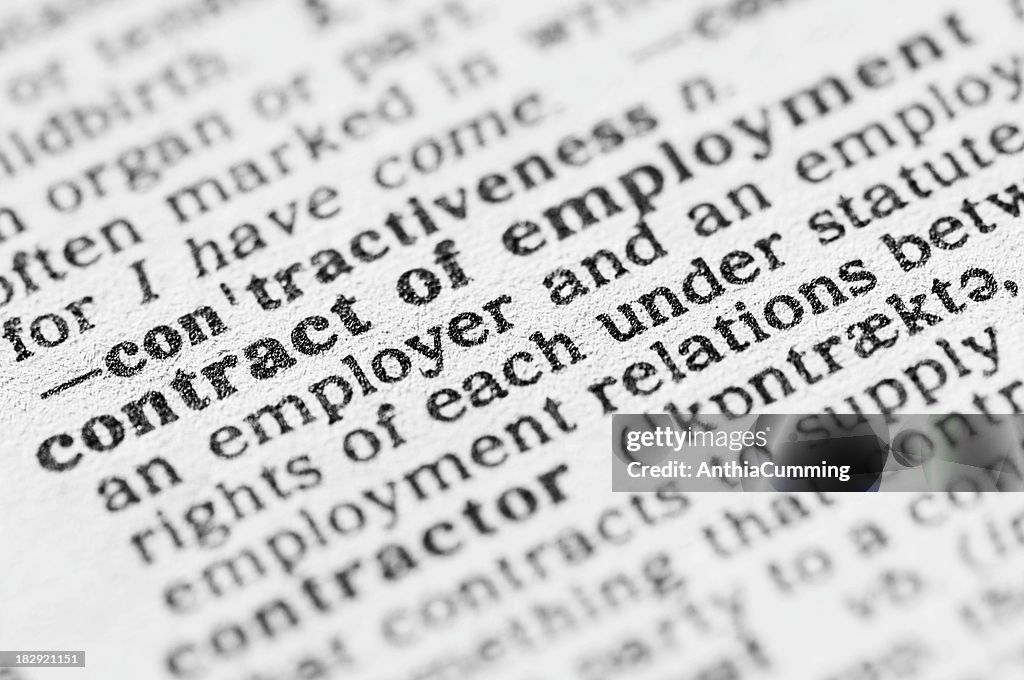 Dictionary definition of contract of employment