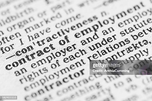 dictionary definition of contract of employment - employment and labor law stock pictures, royalty-free photos & images