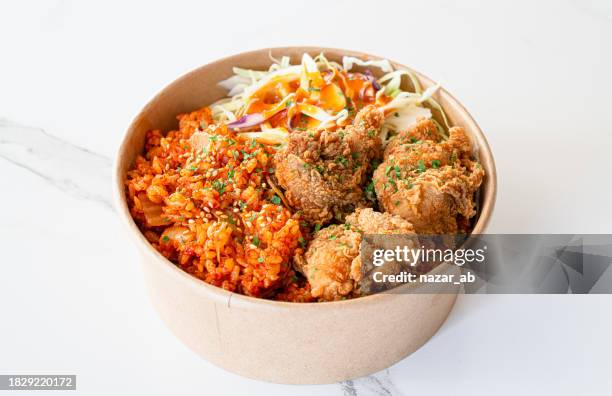 korean kim-chi fried rice. - korean culture stock pictures, royalty-free photos & images