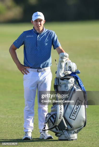 Matthew Fitzpatrick of England waits to play his second shot on the 15th hole during the final round of the Hero World Challenge at Albany Golf...