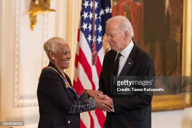 Dionne Warwick and President Joe Biden at the The Kennedy Center Honorees reception at The White House on December 03, 2023 in Washington, DC. The...
