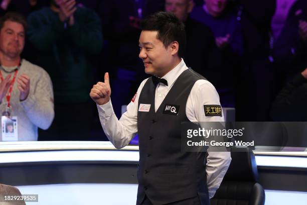 Ding Junhui of China reacts after defeat against Ronnie O'Sullivan of England in their Final match on Day Nine of the MrQ UK Snooker Championship...