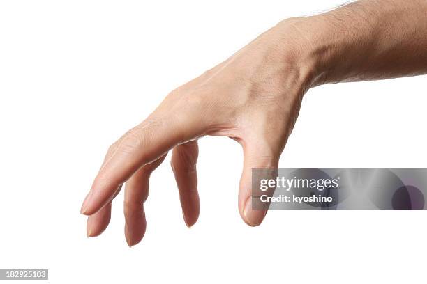 isolated shot of grasp hand gesture against white background - handen stockfoto's en -beelden