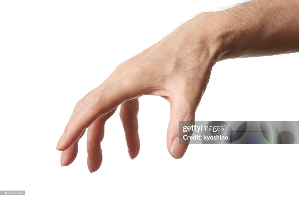 Isolated shot of grasp hand gesture against white background