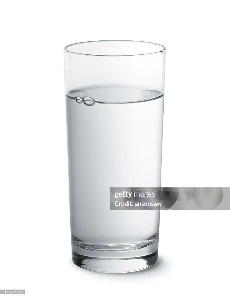 Glass of water photographed against a white background