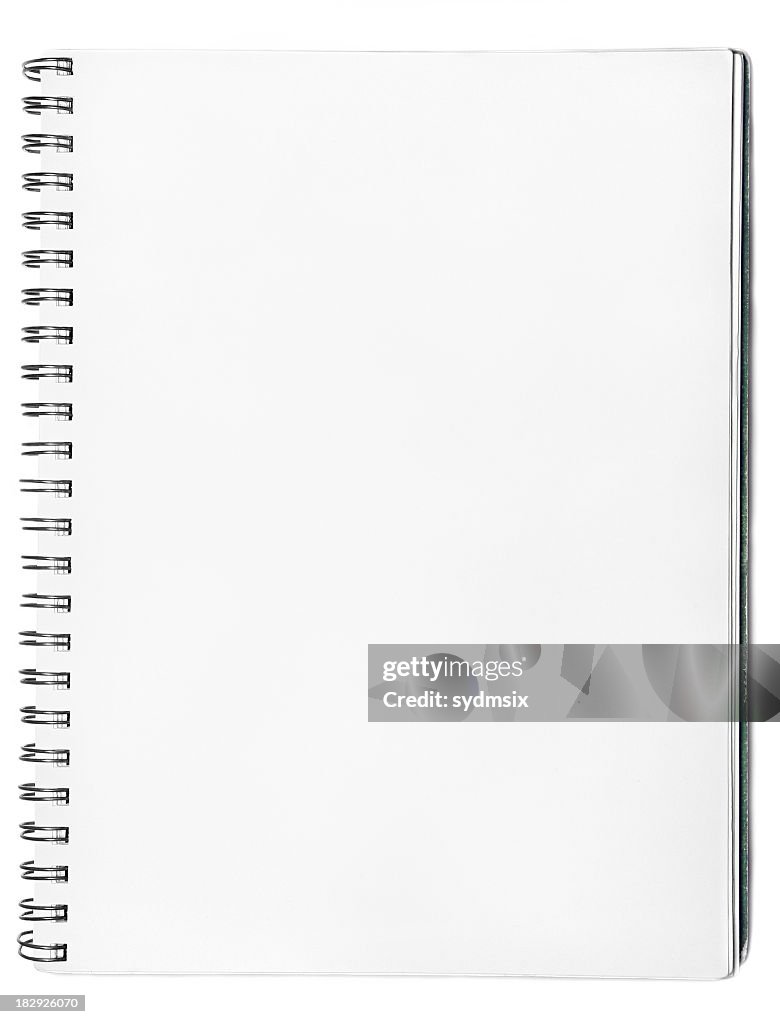 Blank spiral notebook on a white background