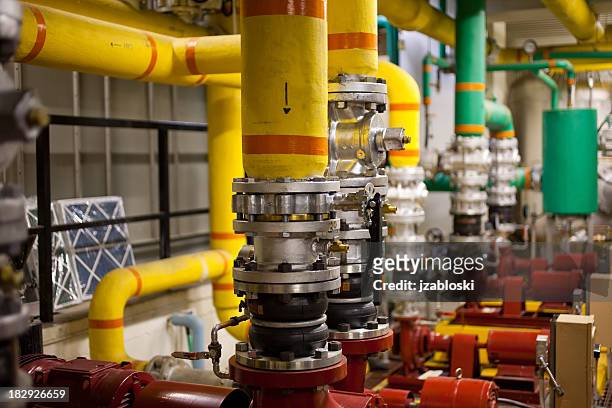multicolored pipes in a boiler room - ventiler bildbanksfoton och bilder