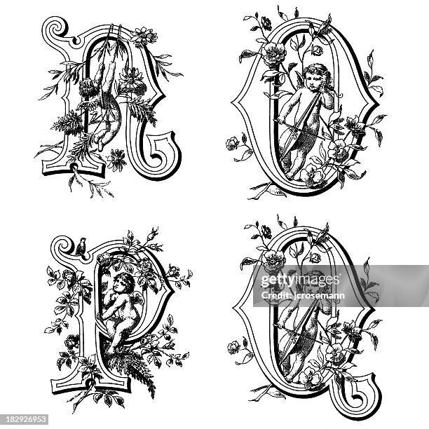 initials with angels - q stock illustrations