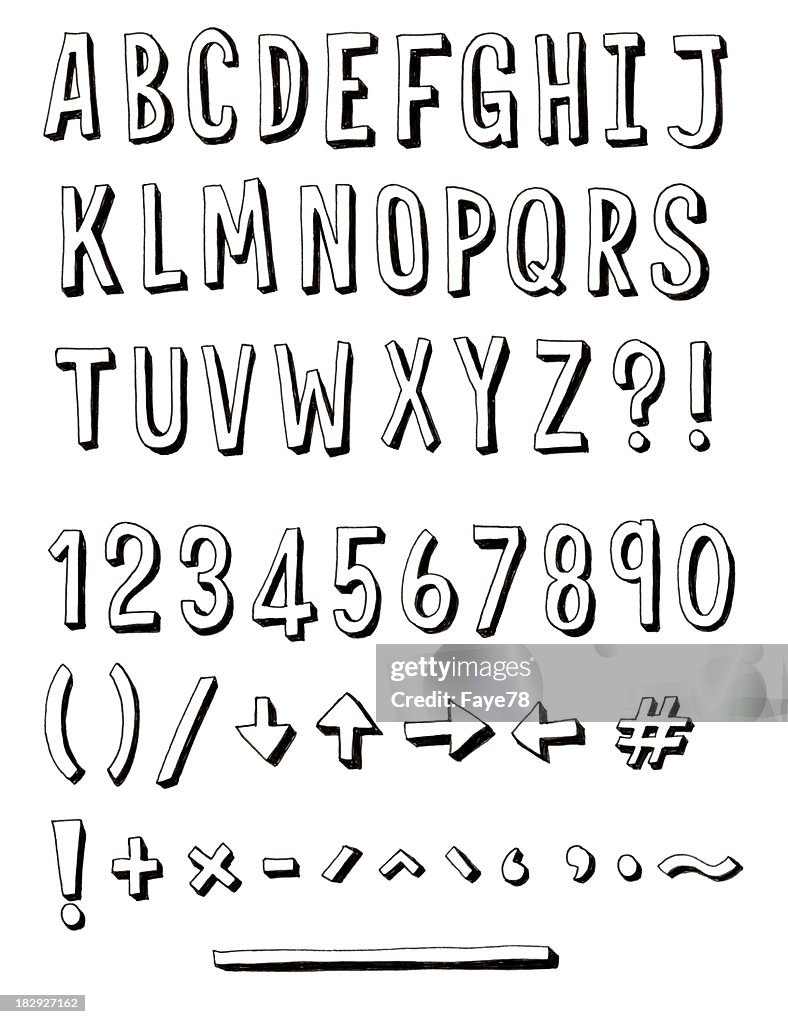 Skinny hand drawn alphabet