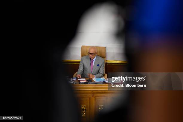 Jorge Rodriguez, president of the National Assembly, speaks during a session at the National Assembly in Caracas, Venezuela, on Wednesday, Dec. 6,...