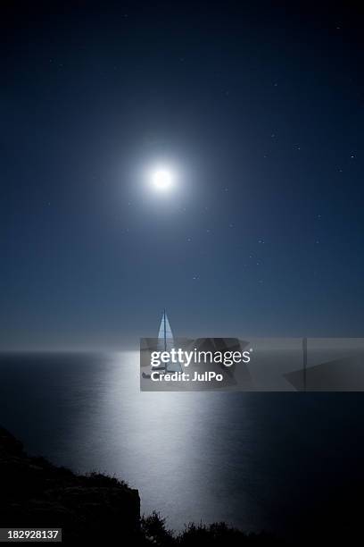 moon-glade - sailing ship night stock pictures, royalty-free photos & images