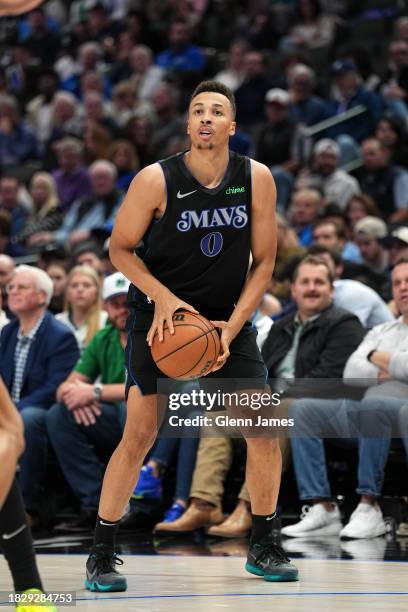 Dante Exum of the Dallas Mavericks shoots the ball during the game against the Utah Jazz on December 6, 2023 at the American Airlines Center in...