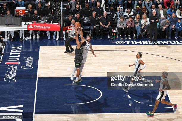 Kyle Anderson of the Minnesota Timberwolves dunks the ball during the game against the San Antonio Spurs on December 6, 2023 at Target Center in...