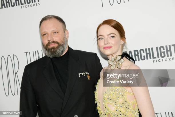 Yorgos Lanthimos and Emma Stone at the New York premiere of "Poor Things" held at DGA New York Theater on December 6, 2023 in New York City.