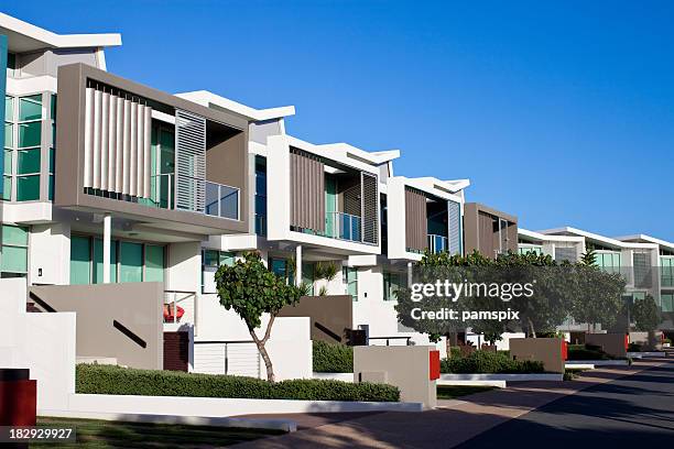 modern luxury apartments - terraced house stock pictures, royalty-free photos & images