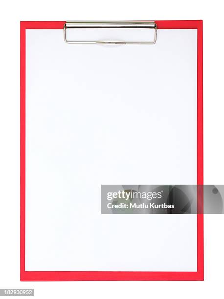 a red clipboard with a plain white piece of paper on it - clipboard stock pictures, royalty-free photos & images