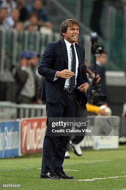 Juventus coach Antonio Conte reacts during UEFA Champions League Group B match between Juventus and Galatasaray AS at Juventus Arena on October 2,...