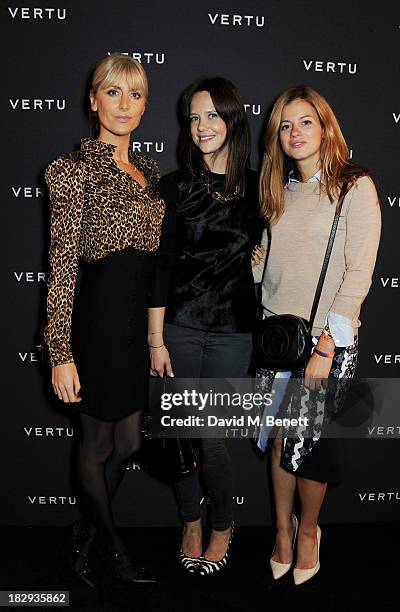 Lady Emily Compton, Arabella Musgrave and guest attend the Vertu launch of the new Constellation smartphone at One Mayfair on October 2, 2013 in...