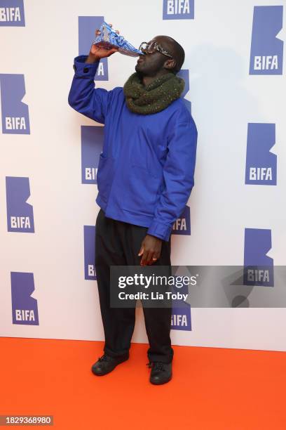 Kwes wins the Award for Best Original Music at The 26th British Independent Film Awards Winners Room at Old Billingsgate on December 03, 2023 in...