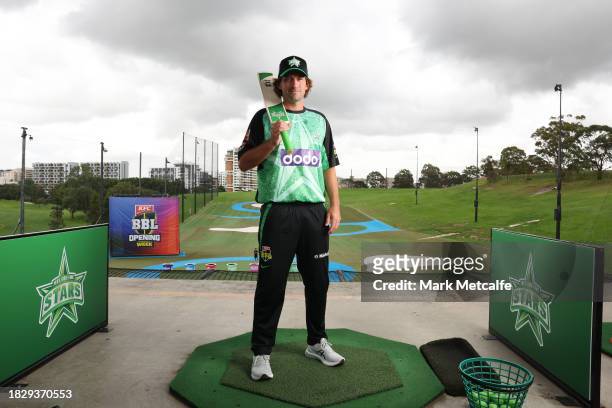 Joe Burns of the Melbourne Stars poses during the 2023-24 Big Bash League season launch at the Moore Park Driving Range on December 04, 2023 in...