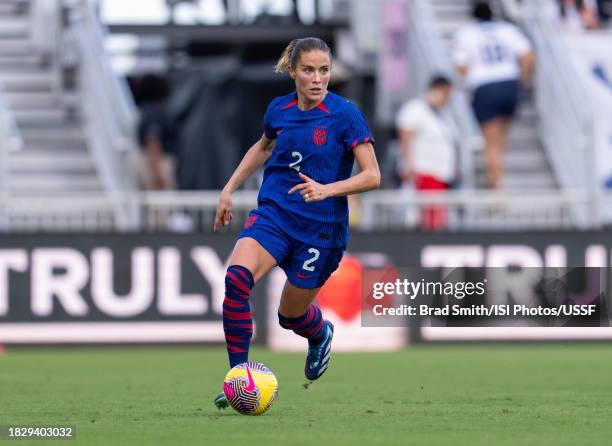 Abby Dahlkemper of the United States dribbles during a game between China and USWNT at DRV PNK Stadium on December 2, 2023 in Fort Lauderdale,...