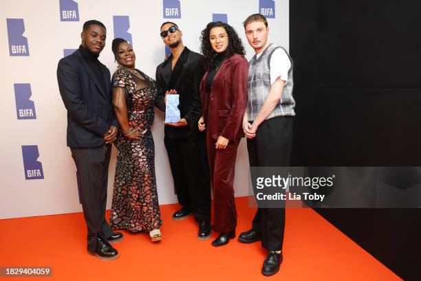 Abdou Cisse, Cheri Darbon and George Telfer win the Award for Best British Short for Festival of Slaps at The 26th British Independent Film Awards...