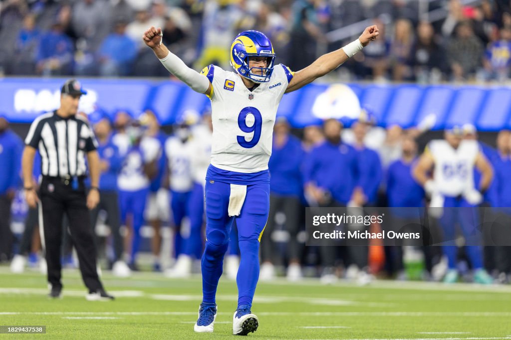 Touchdown Rams Campo Matthew Stafford of the Los Angeles Rams celebrates after a touchdown ...