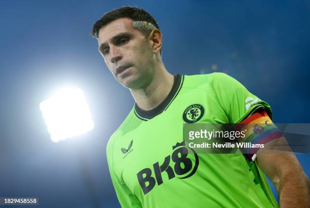 Emi Martinez of Aston Villa in action during the Premier League match between AFC Bournemouth and Aston Villa at Vitality Stadium on December 03,...