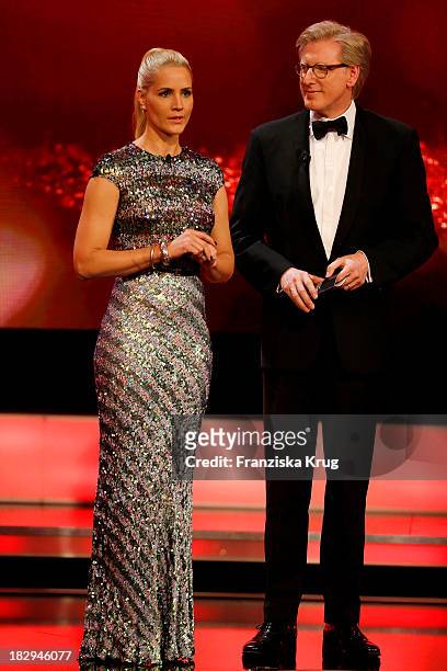 Judith Rakers and Theo Koll attend the Deutscher Fernsehpreis 2013 - Show at Coloneum on October 02, 2013 in Cologne, Germany. The show will be aired...