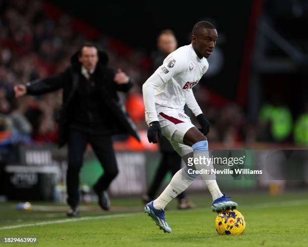 Moussa Diaby of Aston Villa in action during the Premier League match between AFC Bournemouth and Aston Villa at Vitality Stadium on December 03,...