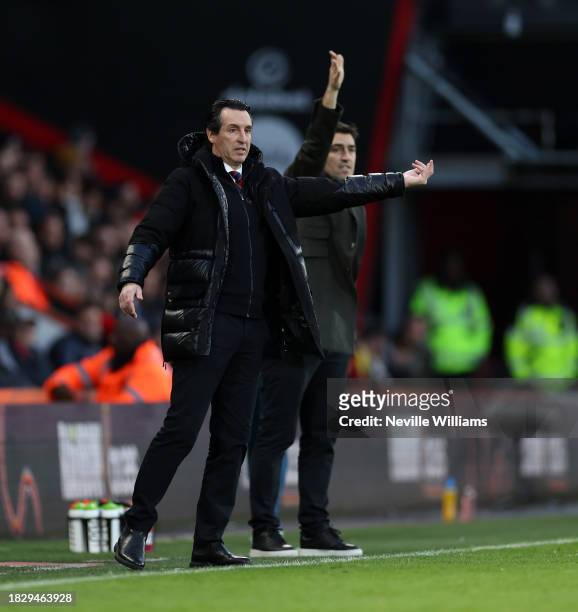 Unai Emery head coach of Aston Villa in action during the Premier League match between AFC Bournemouth and Aston Villa at Vitality Stadium on...