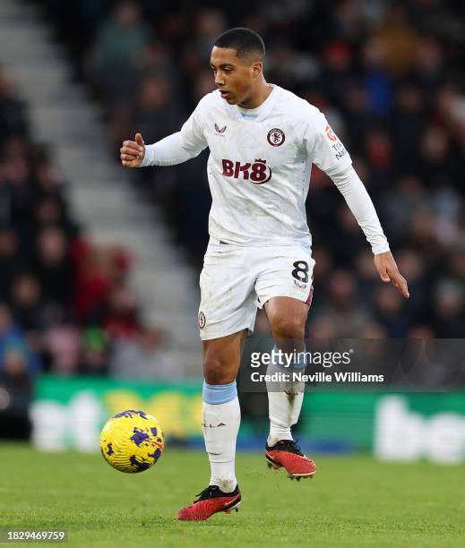 Youri Tielemans of Aston Villa in action during the Premier League match between AFC Bournemouth and Aston Villa at Vitality Stadium on December 03,...