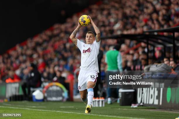 Lucas Digne of Aston Villa in action during the Premier League match between AFC Bournemouth and Aston Villa at Vitality Stadium on December 03, 2023...