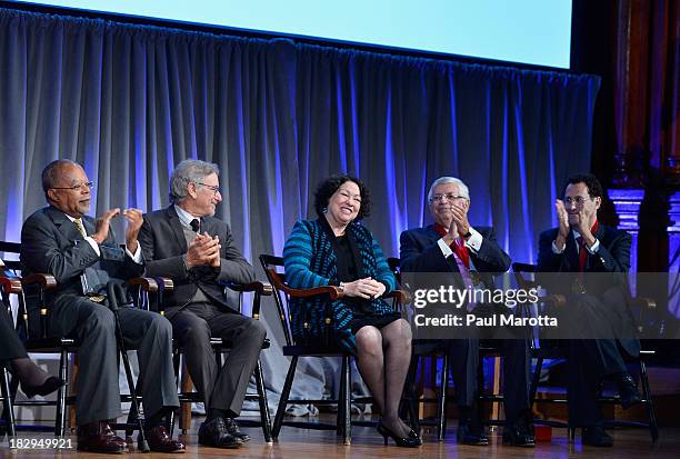Henry Louis Gates, Jr., Steven Spielberg, Sonia Sotomayor, David Stern and Tony Kushner attend the 2013 W.E.B. Du Bois Medal at a ceremony at Harvard...