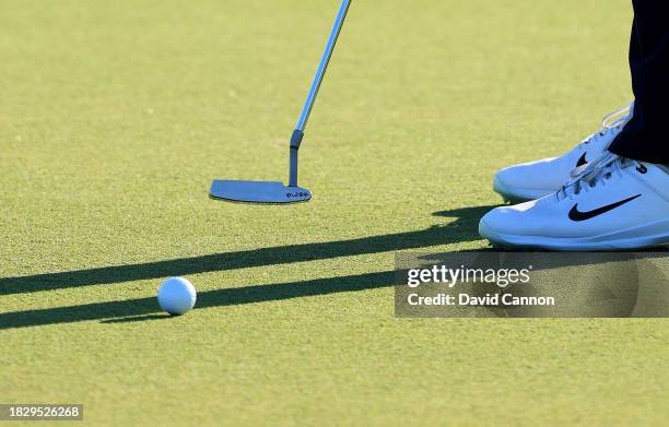 Close-up detail photograph of the new putter used by Scottie Scheffler of The United States during the final round of the Hero World Challenge at...
