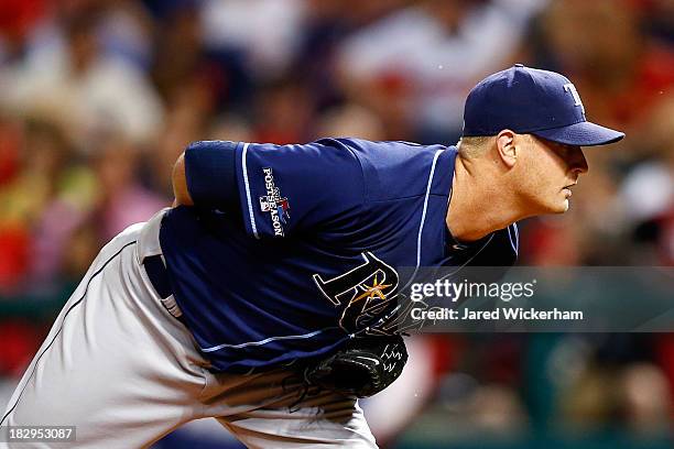 Alex Cobb of the Tampa Bay Rays looks to throw a pitch in the first inning against the Cleveland Indians during the American League Wild Card game at...